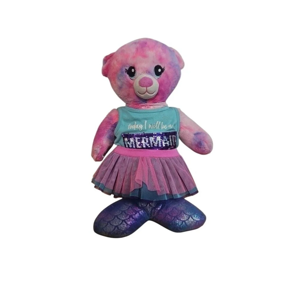 Build-A-Bear Workshop Mermaid Bear Pink Purple Tie‎ Dye Plush with Outfit Set